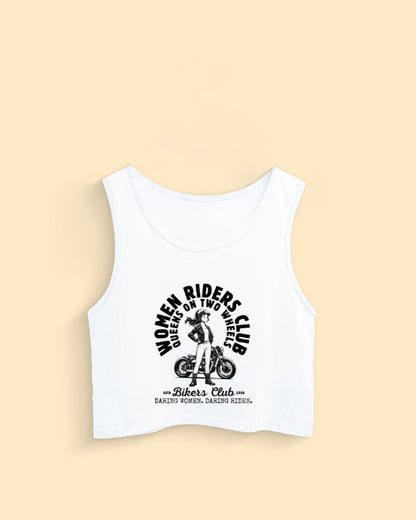 Women Rides Club - White Crop Tank Top