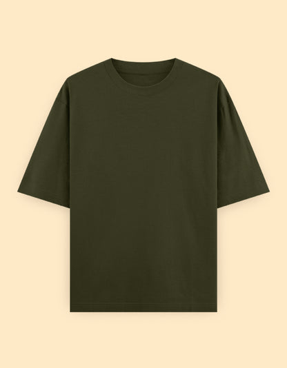 Olive Green Oversized Solid T-Shirts