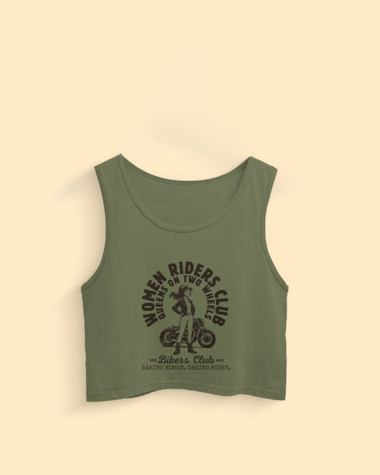 Green tank top with graphic design on a beige background