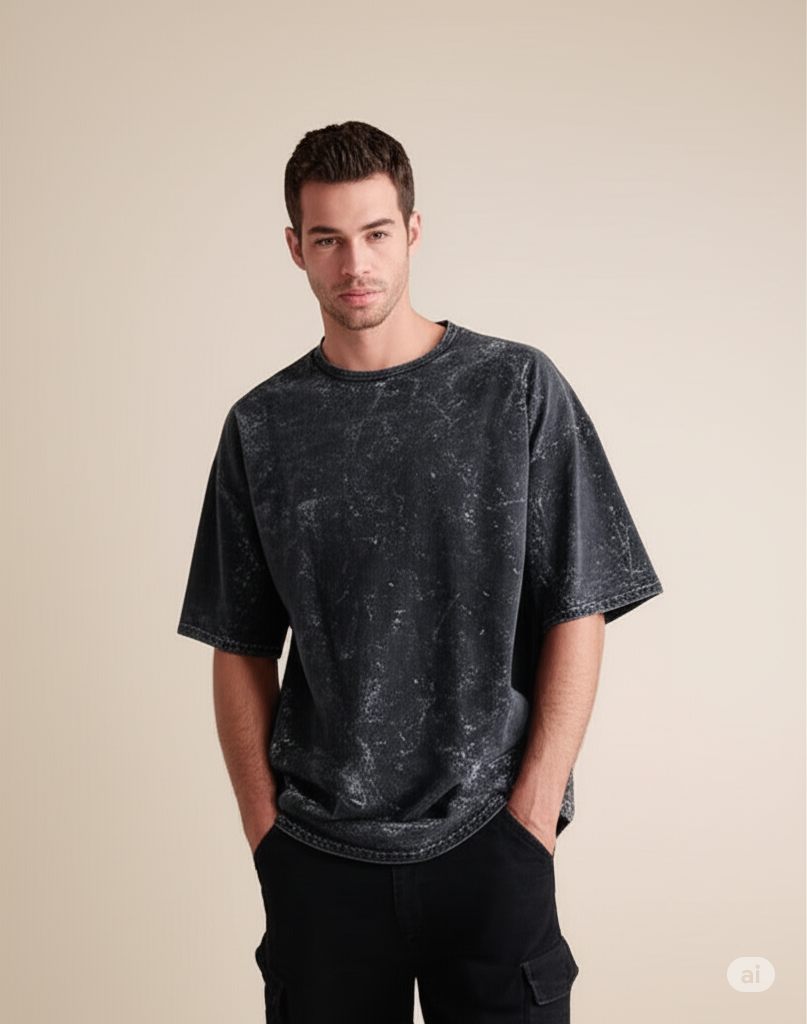 Black Acid Wash Oversized T-Shirt